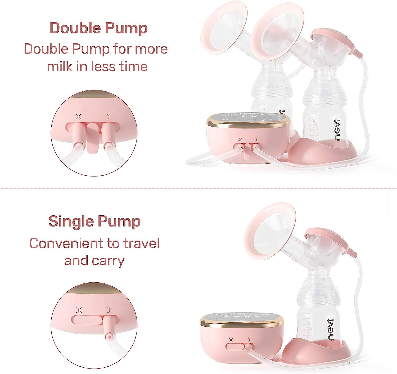NCVI Double Electric Breast Pump 8782, Portable Anti-Backflow, with 4 Size Flanges, 4 Modes & 9 Levels, LED Display, 10 Breastmilk Storage Bags, Ultra-Quiet and Pain Free Breast Pumps - Image 4